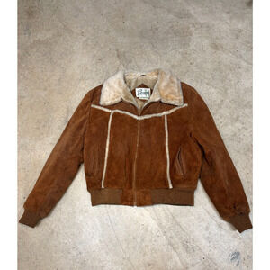 Vintage Bernard’s Shearling-Lined Brown Genuine Suede Bomber Aviator Jacket L-XL